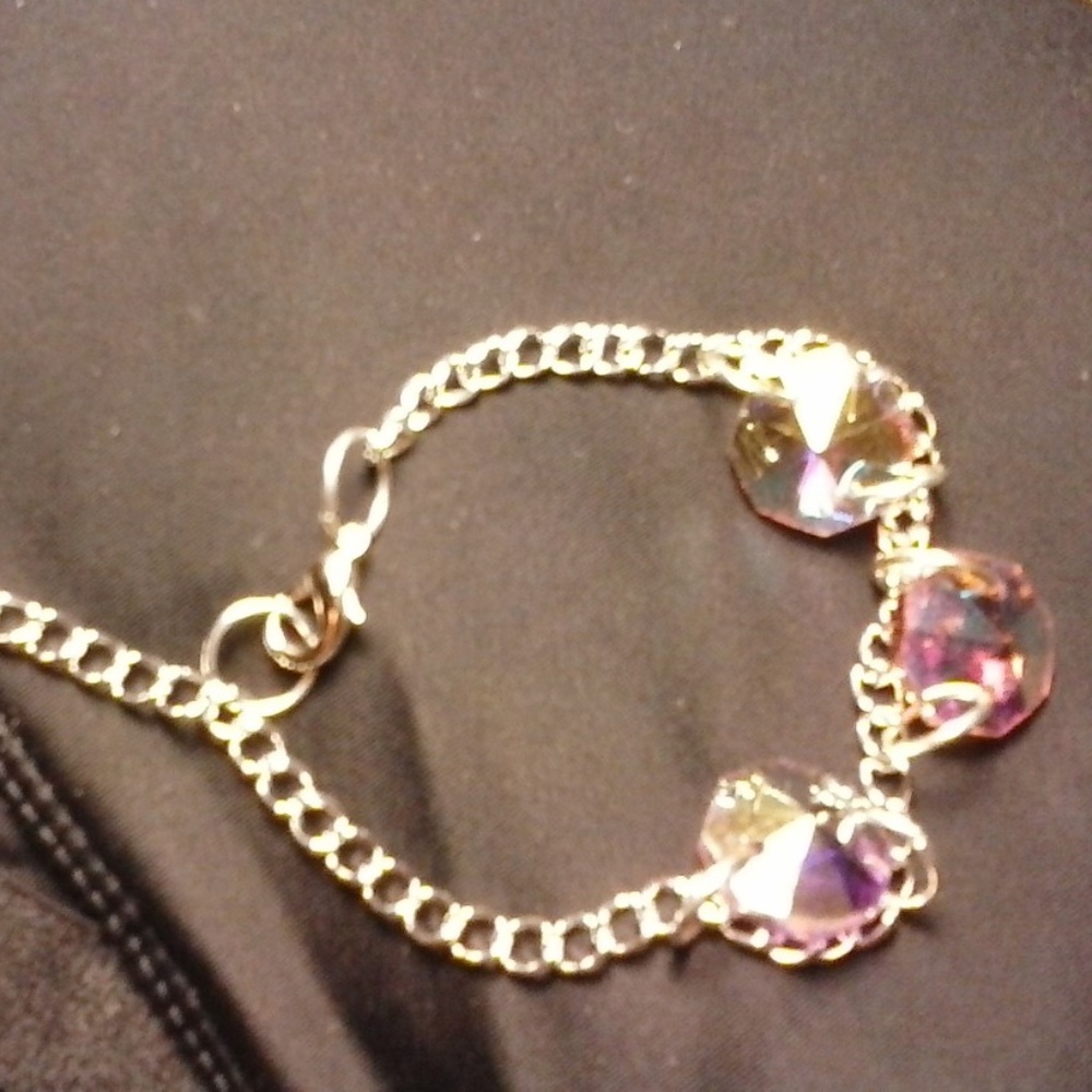 Bracelet Silver Plated Pink Crystals Lobster Lock